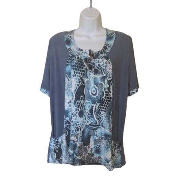 Blue Layered Look Short Sleeve Top Size 2X - Picture 1 of 5